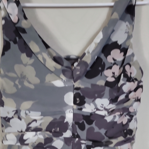 Y2K Express Dark Floral Mini Dress Size 2 Gray Ruched Whimsigoth Romantic 90s - Picture 10 of 15